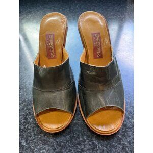 Vtg Effezeta Vigevano  Made In Italy Slide On Wooden High Heels Shoes Deep Teal